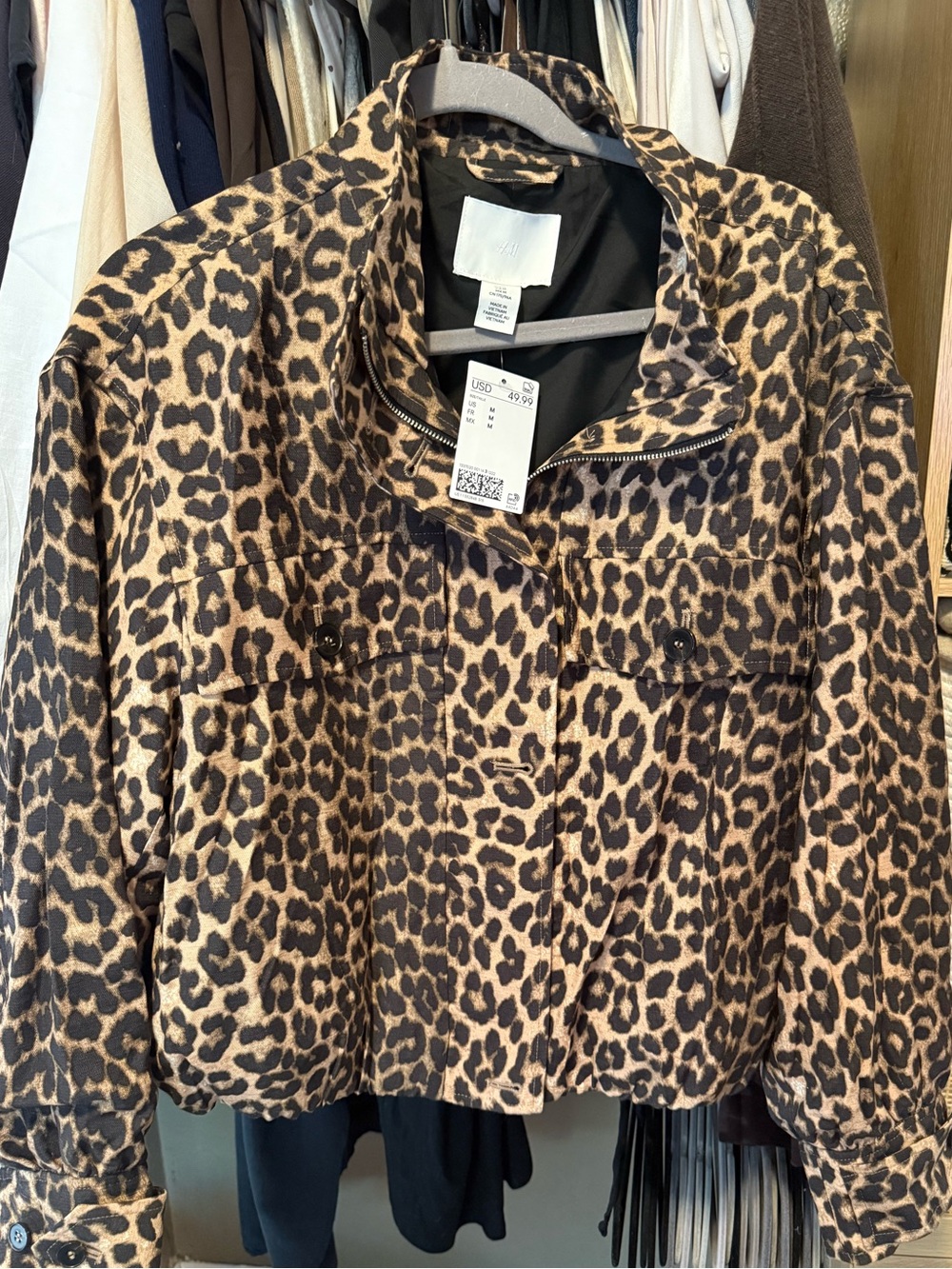 H&M Leopard Print Cropped bubble Jacket - Brown/Black